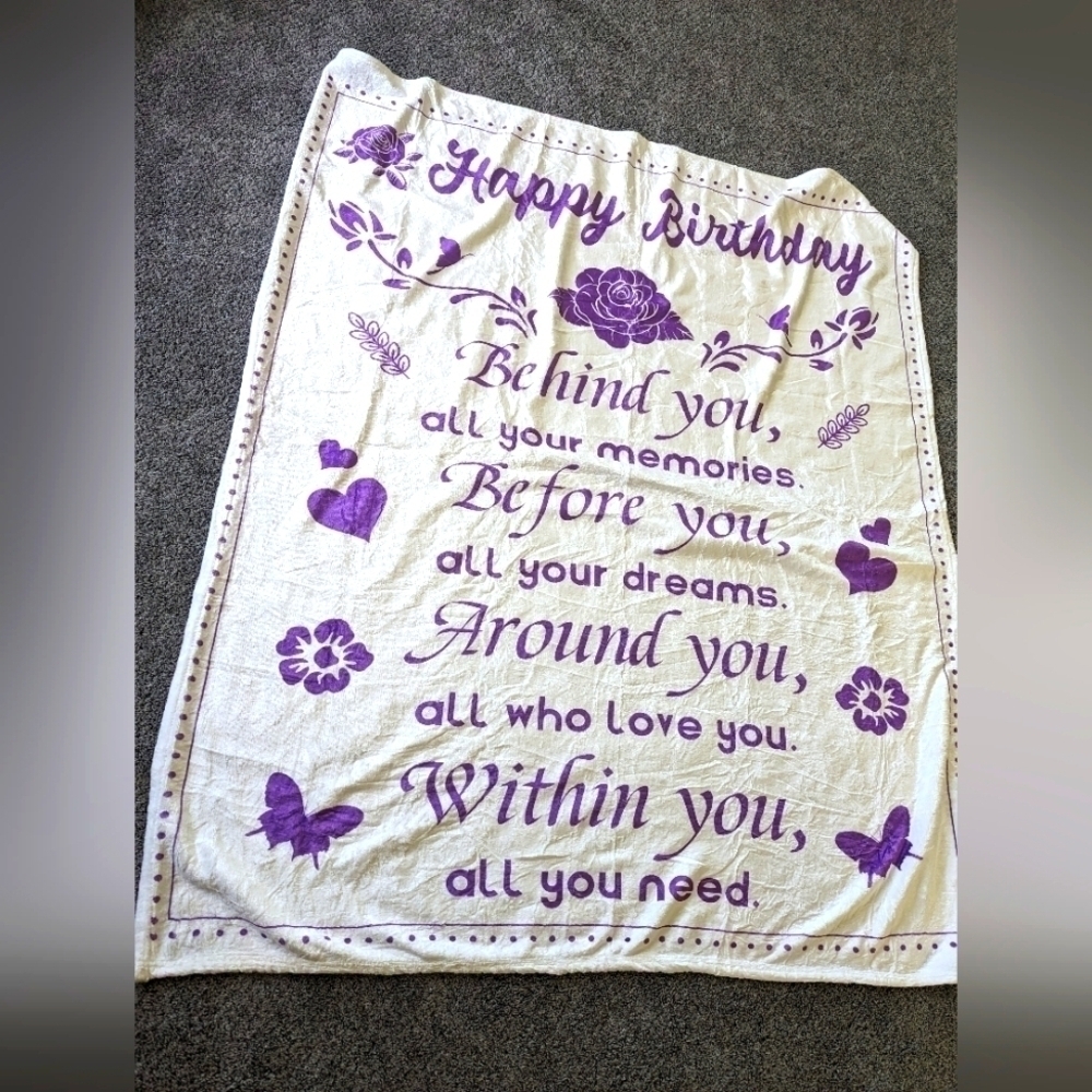 NWOT White/ Purple Soft Birthday Blanket